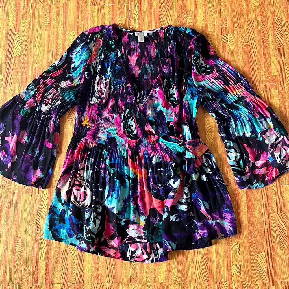 Spense Ladies floral blouse top long sleeve size s